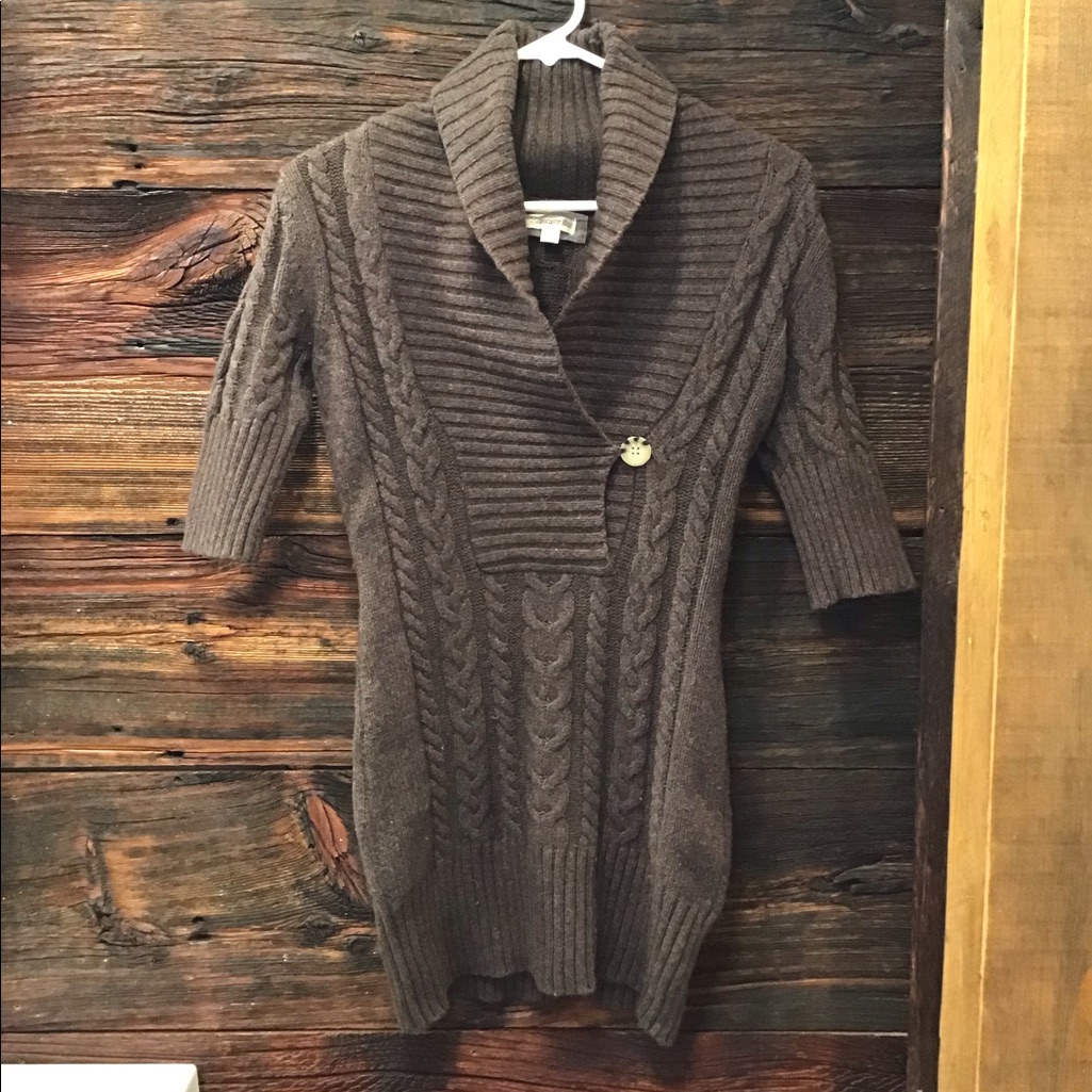 Sarsaparilla Cable Knit Sweater Short Sleeve Brown With Angora Rabbit Hair Sm